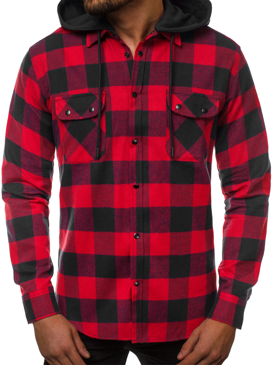 OZONEE O/T500 Chemise Homme Noir et rouge OZONEE