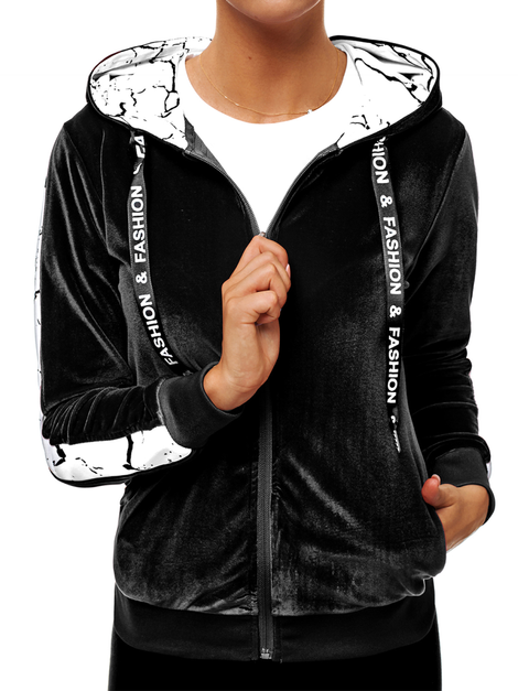 Sweat-shirt zippé à capuche femme Noir OZONEE O/82270