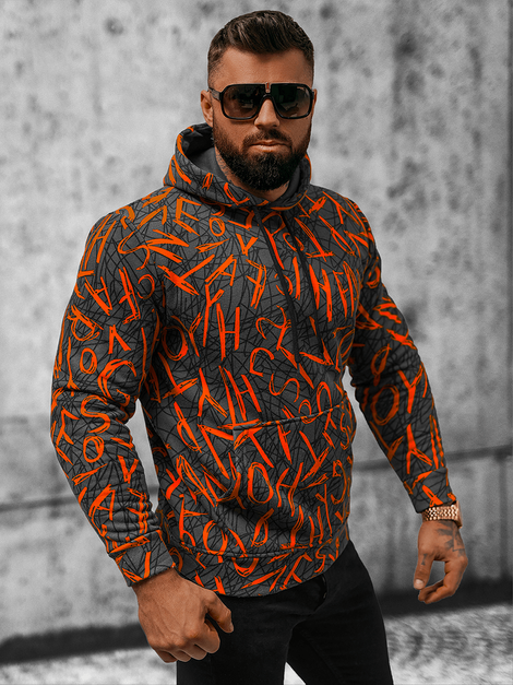 Sweatshirt à capuche homme noir et orange OZONEE O/3504BZZ