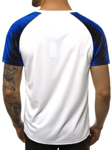 T-Shirt Homme Blanc et bleu OZONEE JS/KS2068