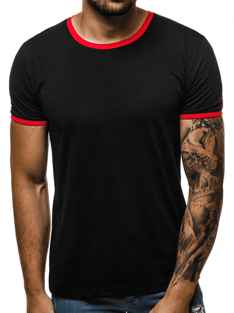 T-Shirt Homme Noir-Rouge OZONEE O/1177 