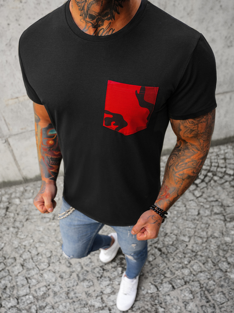 T-Shirt Homme Noir et Rouge OZONEE JS/8T85/5Z