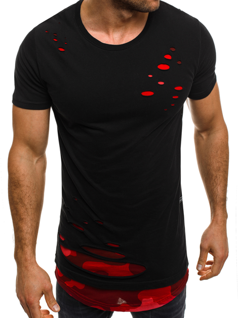 T-Shirt Homme Noir et Rouge OZONEE O/1115