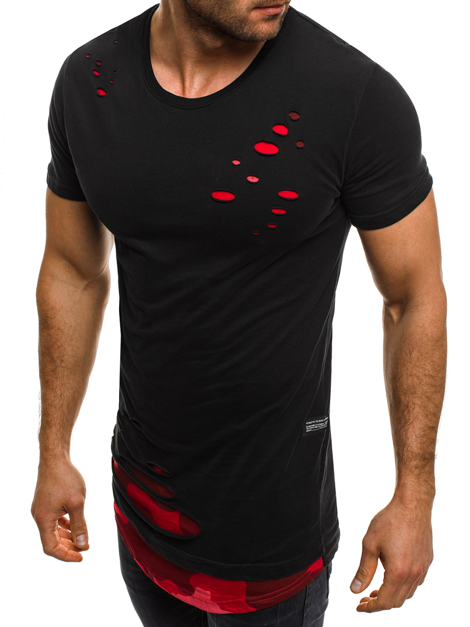 T-Shirt Homme Noir et Rouge OZONEE O/1115