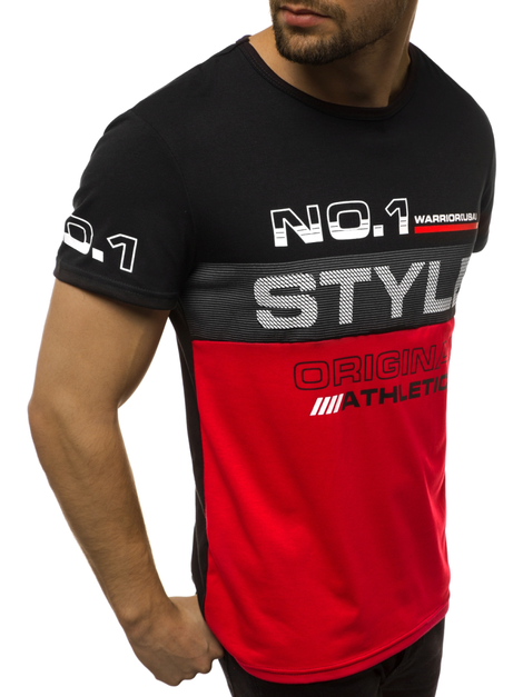 T-Shirt Homme Noir et rouge OZONEE JS/SS10900