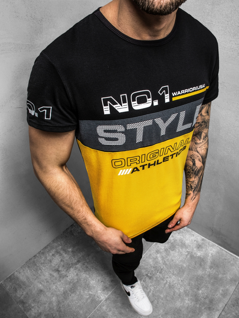 T-Shirt Homme noir-jaune OZONEE JS/SS10900Z