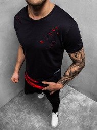 T-Shirt Homme Noir et Rouge OZONEE O/1115Z