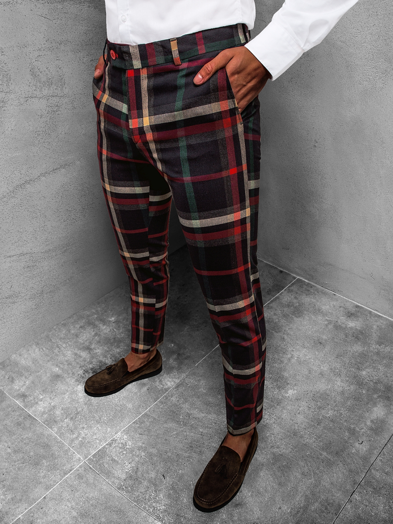 Pantalon Chino Homme bleu marine et rouge OZONEE DJ/5587