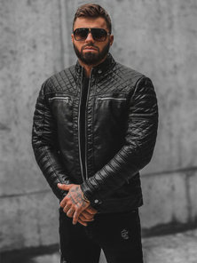 Veste en cuir homme Noir OZONEE JS/11Z8002Z