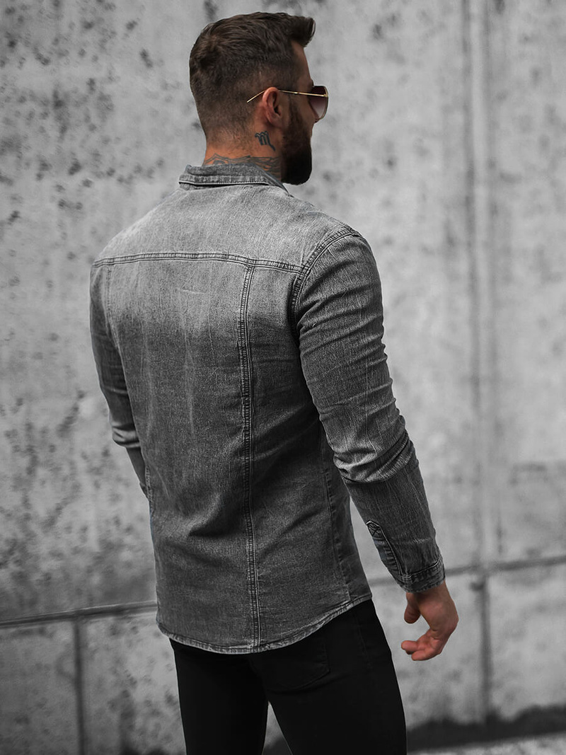 Chemise en jean Homme gris OZONEE NB/MC712G