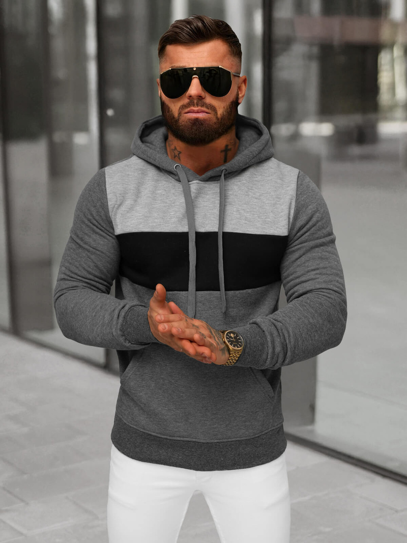 Sweatshirt à capuche homme gris foncé OZONEE JS/8B1312/5