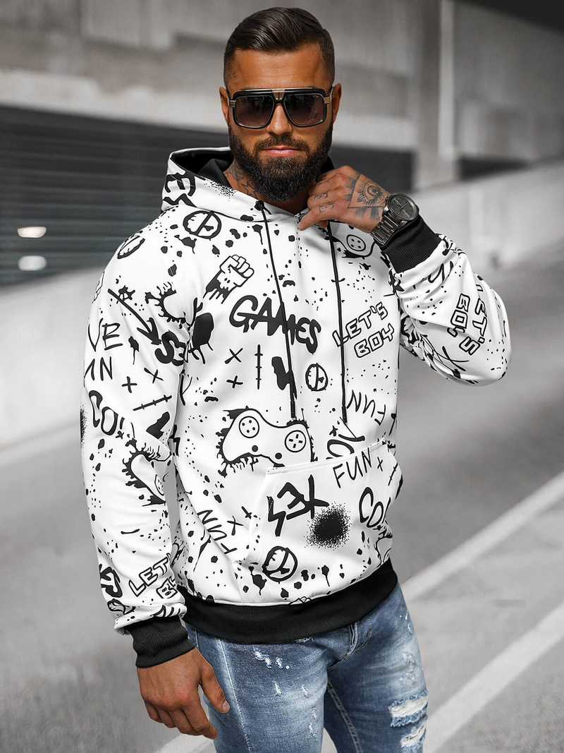 Sweatshirt à capuche homme blanc OZONEE JS/8B1227/1