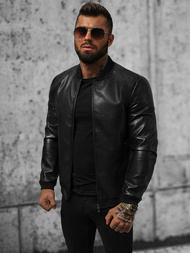 Veste en cuir homme Noir OZONEE JS/11Z8015