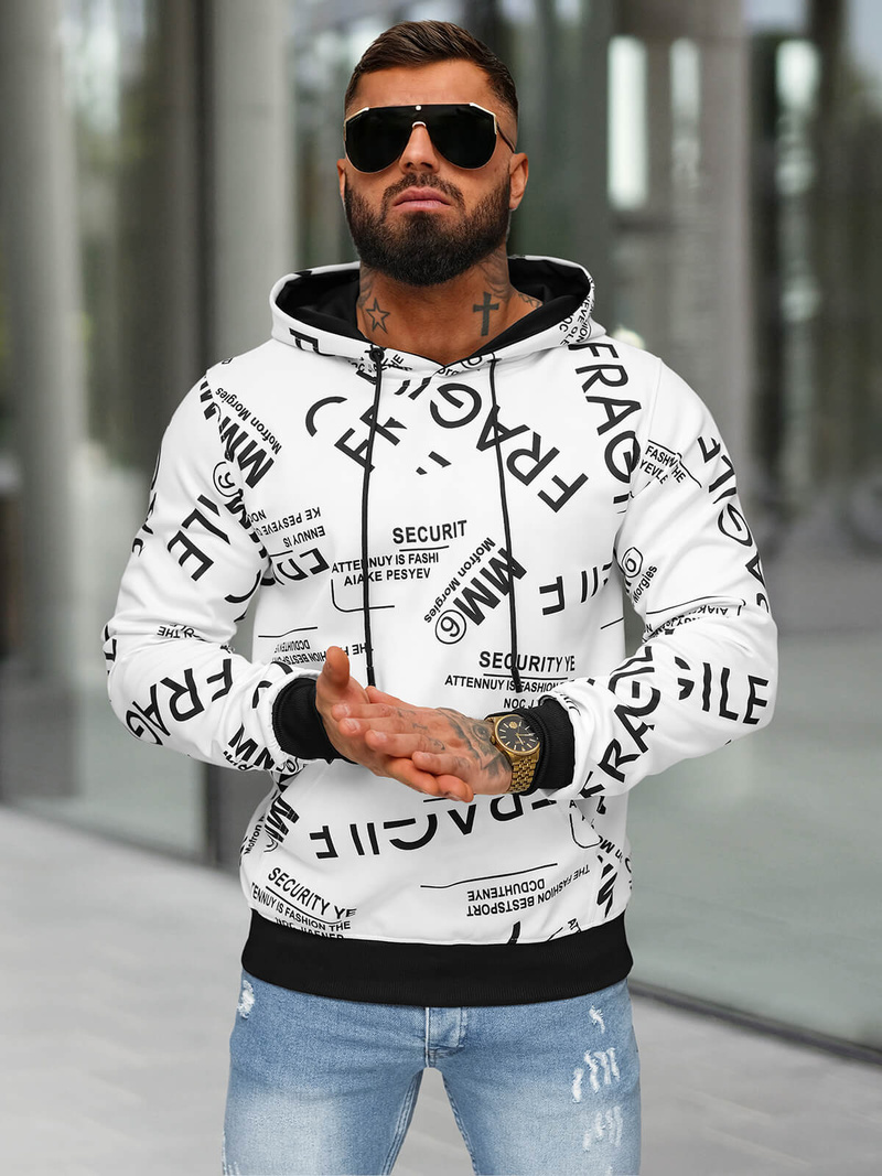 Sweatshirt à capuche homme blanc OZONEE JS/8B1255/1