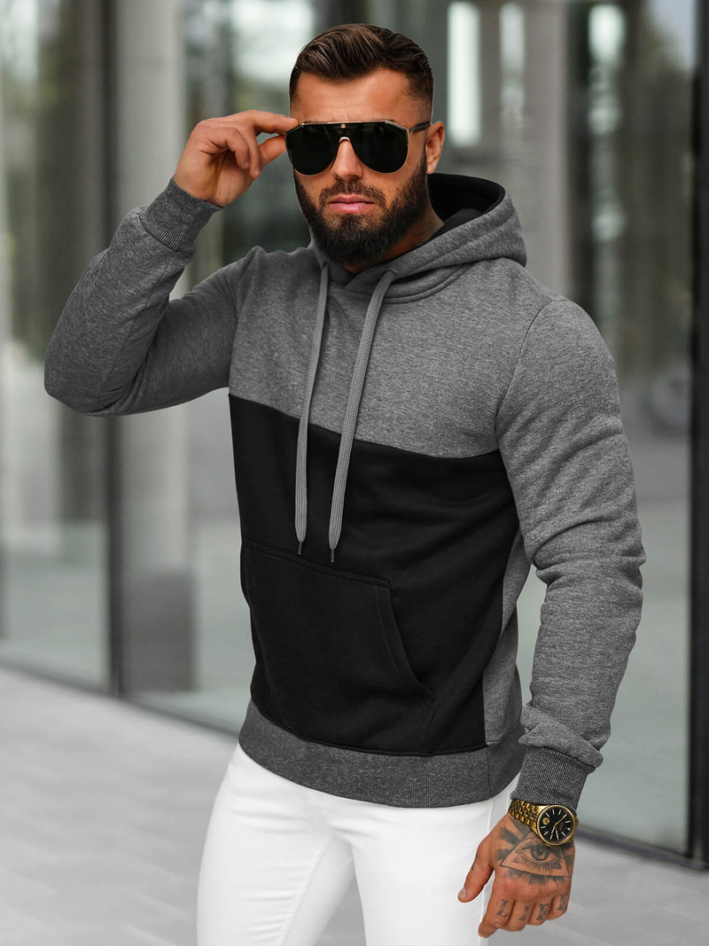 Sweatshirt à capuche homme gris foncé OZONEE JS/8B1317/5
