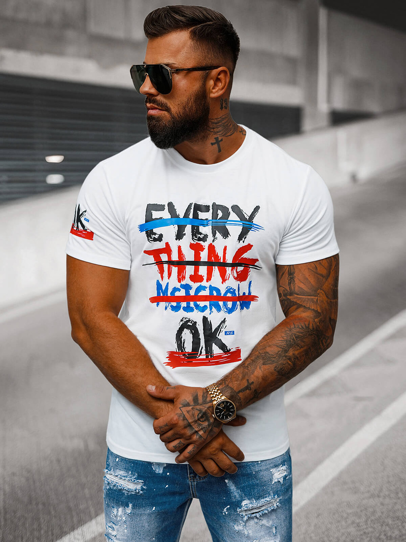 T-shirt Homme Blanc OZONEE O/8T1266/1