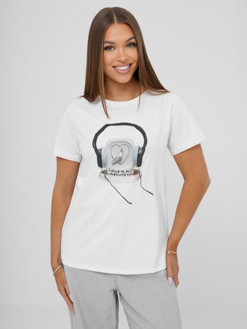 T-shirt femme blanc et noir OZONEE DJ77806