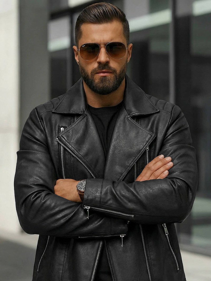 Veste en cuir homme noir OZONEE JS/11Z8067Z