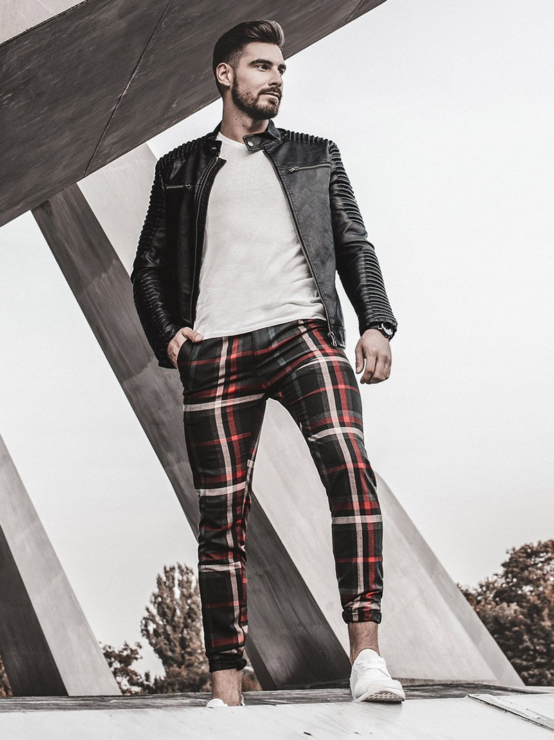 Pantalon Chino Homme bleu marine et rouge OZONEE DJ/5587