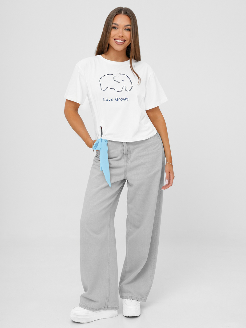 T-shirt femme blanc et bleu OZONEE JS/RJ77247