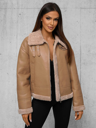 Veste en cuir femme beige OZONEE JS/11Z8176Z