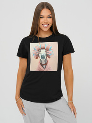 T-shirt femme noir et rose OZONEE JS/YJ77726