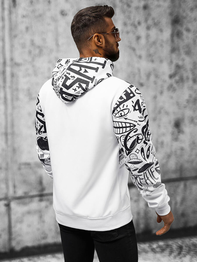 Sweatshirt à capuche homme blanc OZONEE JS/8B995/1