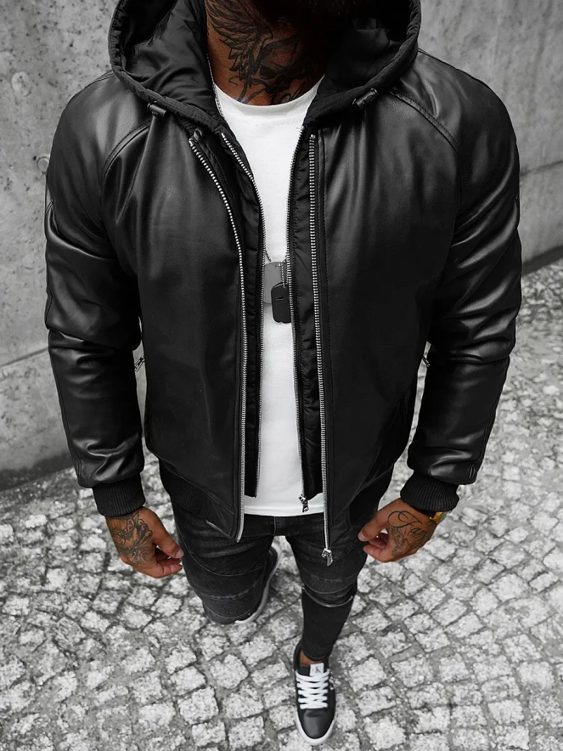 Veste en cuir homme Noir OZONEE JS/11Z8004