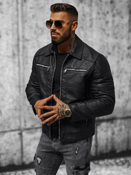 Veste en cuir homme Noir OZONEE JS/11Z8013Z