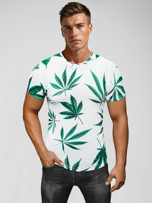 T-shirt Homme Blanc et Vert OZONEE O/BL54Z
