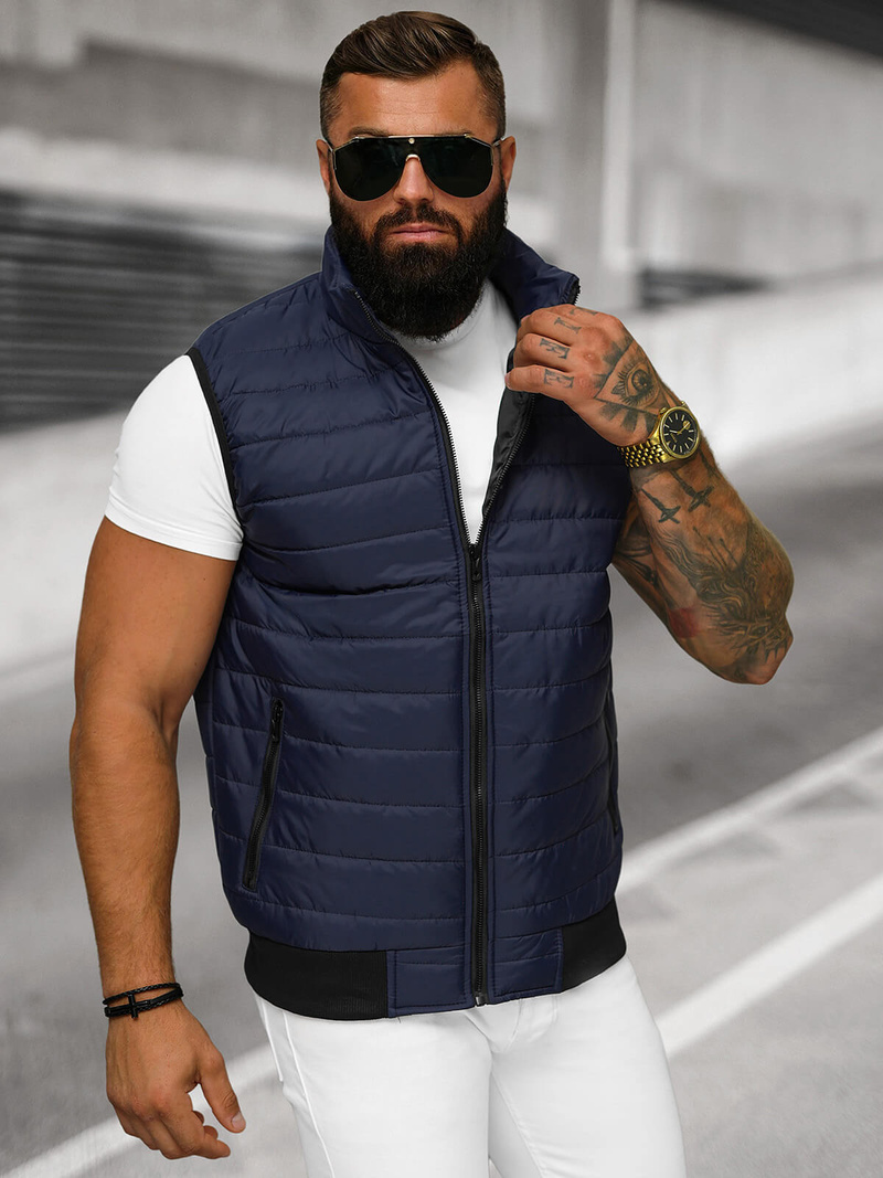 Veste Sans Manches Homme Bleu Foncé OZONEE JS/MY77Z