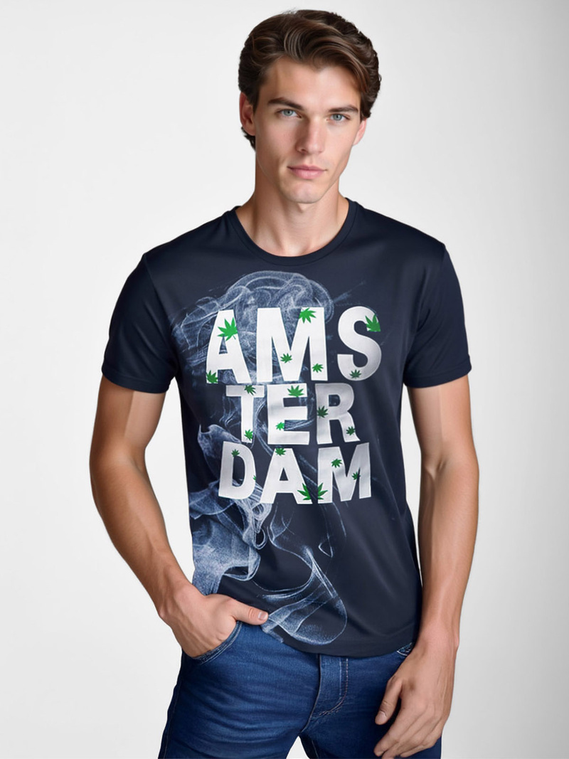 T-shirt Homme Bleu Foncé OZONEE O/T128/25Z