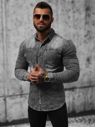 Chemise en jean Homme gris OZONEE NB/MC712G