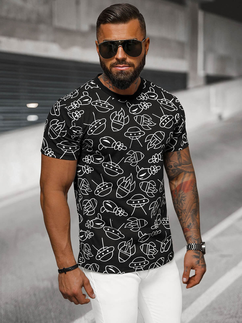 T-shirt Homme Noir OZONEE JS/8T1197/3