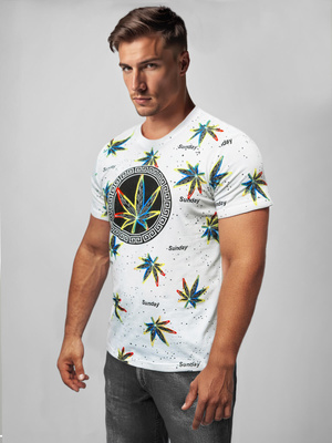 T-shirt Homme Blanc et Jaune OZONEE O/T136/1/BZ