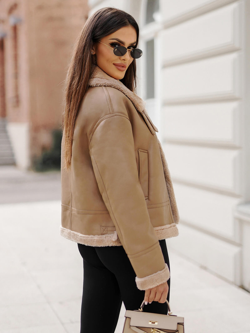 Veste en cuir femme beige OZONEE JS/11Z8176