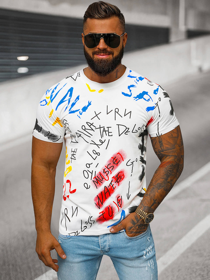 T-shirt Homme Blanc OZONEE JS/8T1211/1