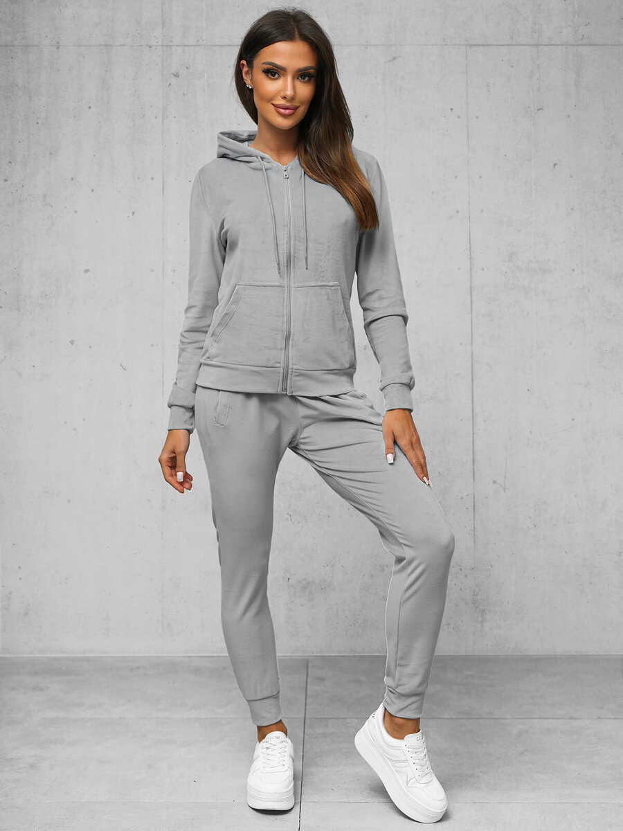 Ensemble survêtement femme en velours gris OZONEE JS/8C1176/2Z