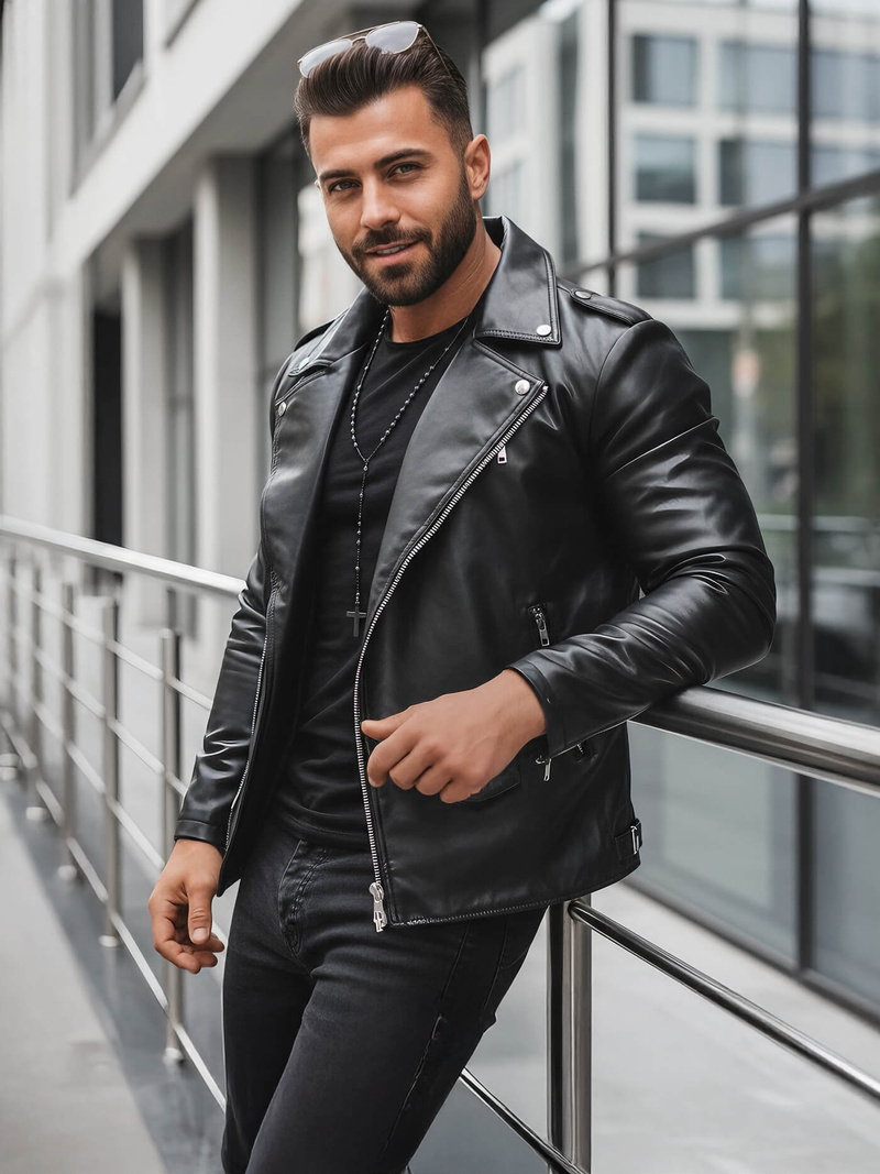 Veste en cuir homme Noir OZONEE JS/11Z8014Z