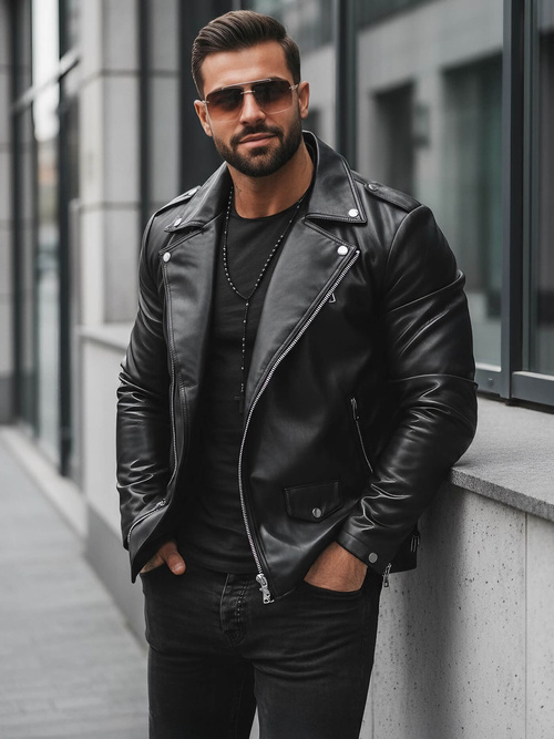Veste en cuir homme Noir OZONEE JS/11Z8014Z
