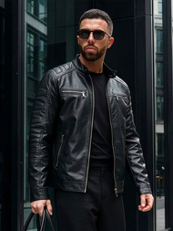 Veste en cuir homme Noir OZONEE JS/11Z8138