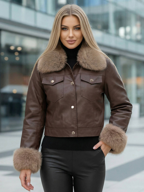 Veste en cuir femme chocolat OZONEE JS/61M8513/158