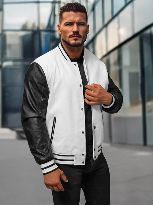 Veste en cuir homme blanc et noir OZONEE JS/11Z8068Z