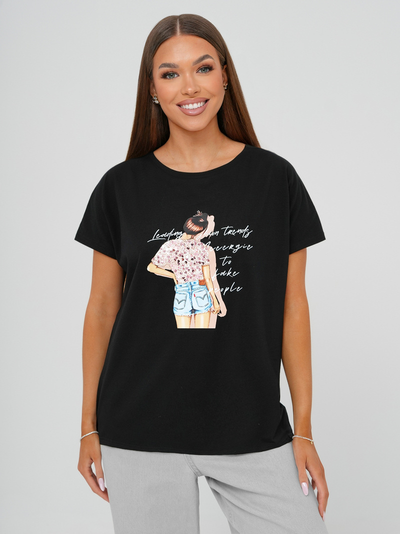 T-shirt femme noir OZONEE JS/95T2573/3