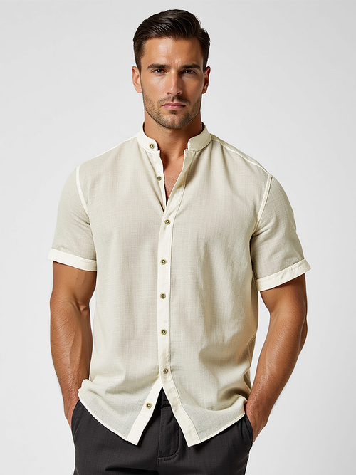 Chemise homme à manches courtes beige OZONEE O/V163