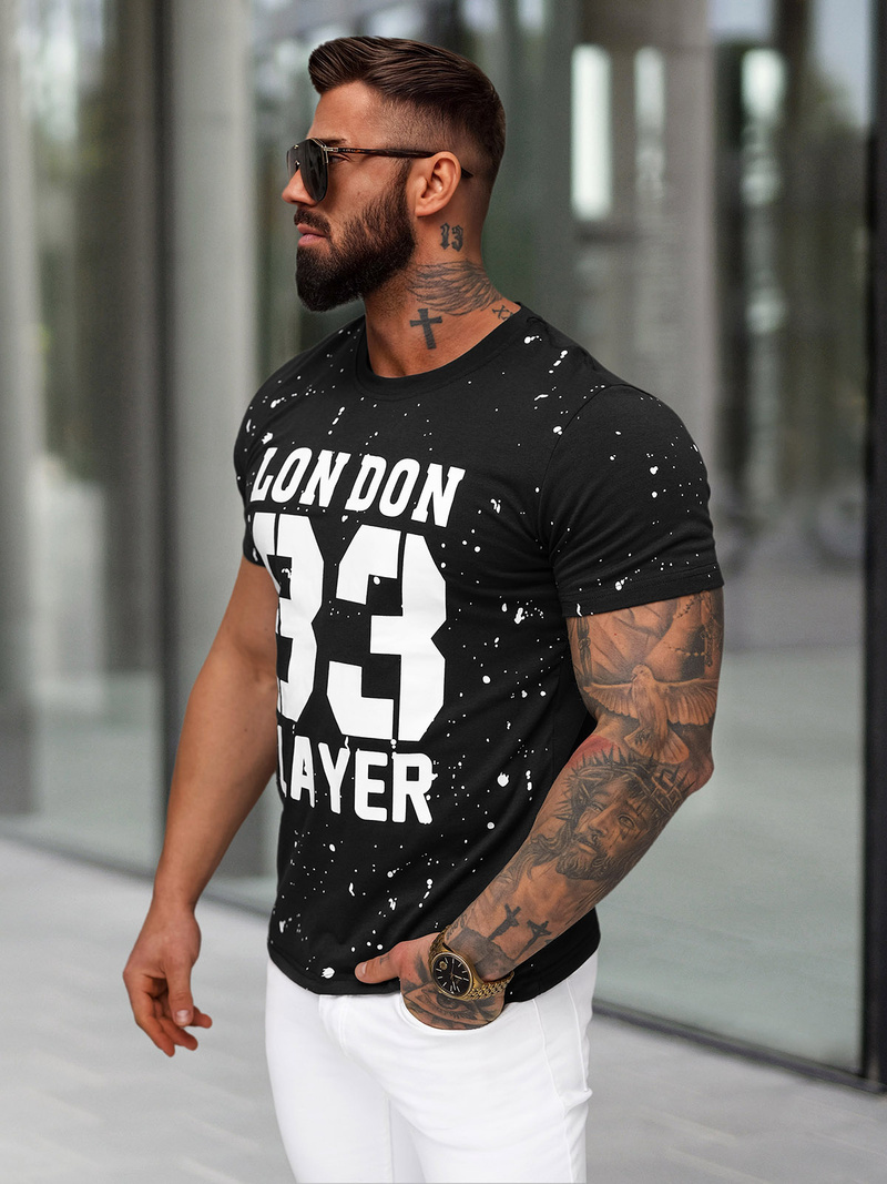 T-shirt Homme Noir OZONEE JS/8B1388/3