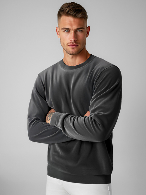 Sweatshirt homme en velours gris foncé OZONEE JS/8B1166/6