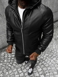 Veste en cuir homme Noir OZONEE JS/11Z8004