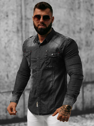 Chemise en jean Homme noir OZONEE NB/MC701NZ