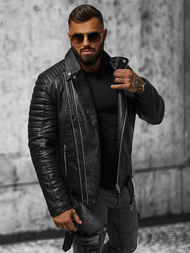 Veste en cuir homme Noir OZONEE JS/11Z8005Z